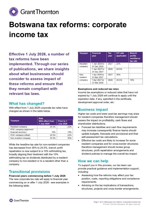 Botswana tax reforms: corporate income tax