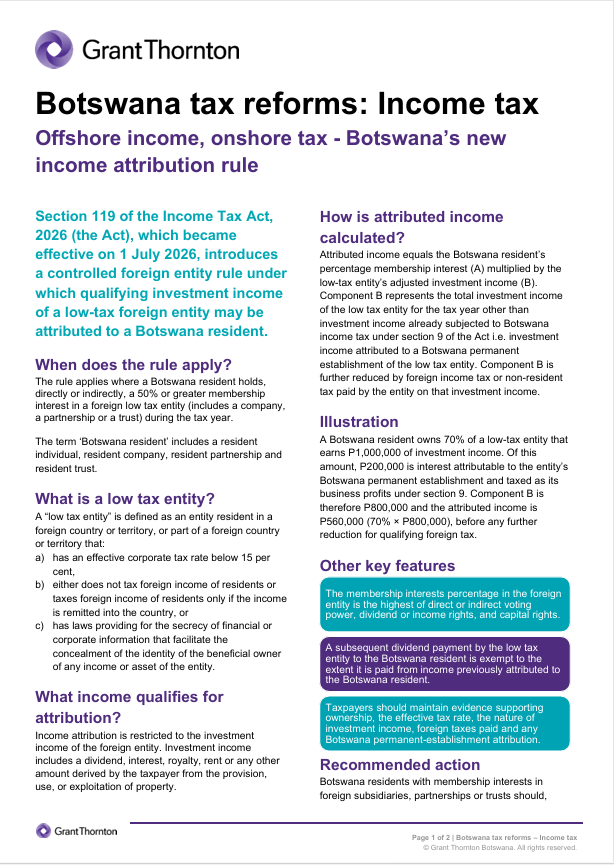 Botswana tax reforms - Income Tax