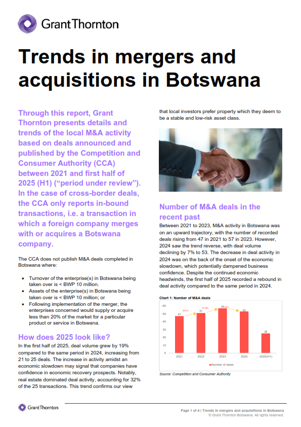 Trends in mergers and acquisitions in Botswana